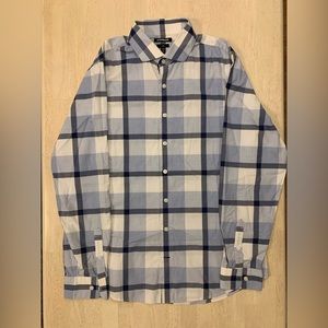 Express Light Blue Plaid Dress Shirt - Slim Fit, Size M